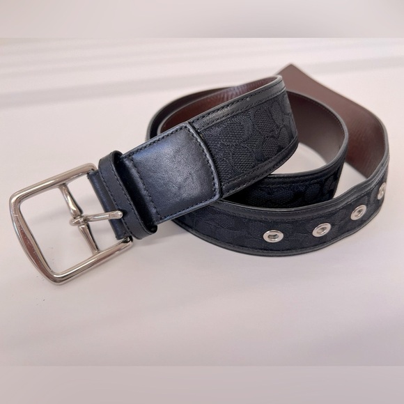 Coach C Black Canvas Leather Belt Size Small - Picture 1 of 15